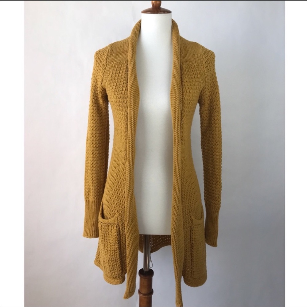 Yellow Knit Anthropologie Pocketed Cardigan